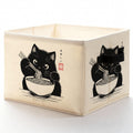 ADWHNHJY Japanese Black Cat Storage Bins with Handles, Whimsical Black Cat Eating Ramen Collapsible Storage Box Basket Books Clo