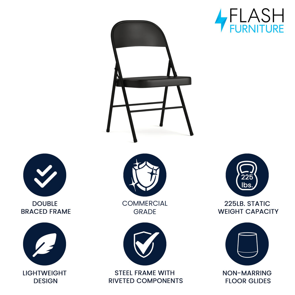 Flash Furniture Hercules Series Double Braced Black Metal Folding Chair