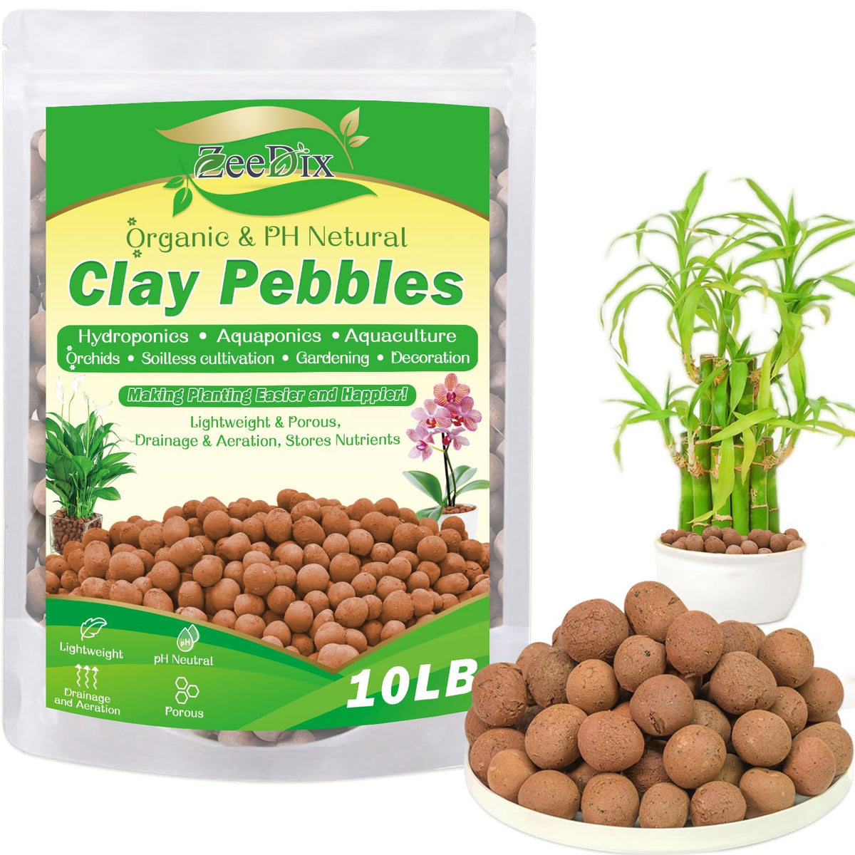 Zeedix 10Lbs Clay Balls For Plants, 4Mm-16Mm Expanded Clay Pebbles Natural Organic Orchid Growing Medium Clay Leca Balls For Ind