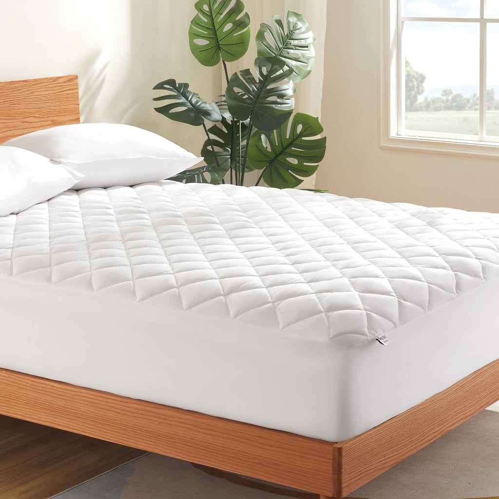 Sleep Zone Cooling Mattress Pad King Non Slip, Breathable Bed Cover With Down Alternative Filling Mattress Protector, Easy Washable (White, King, 78X80)