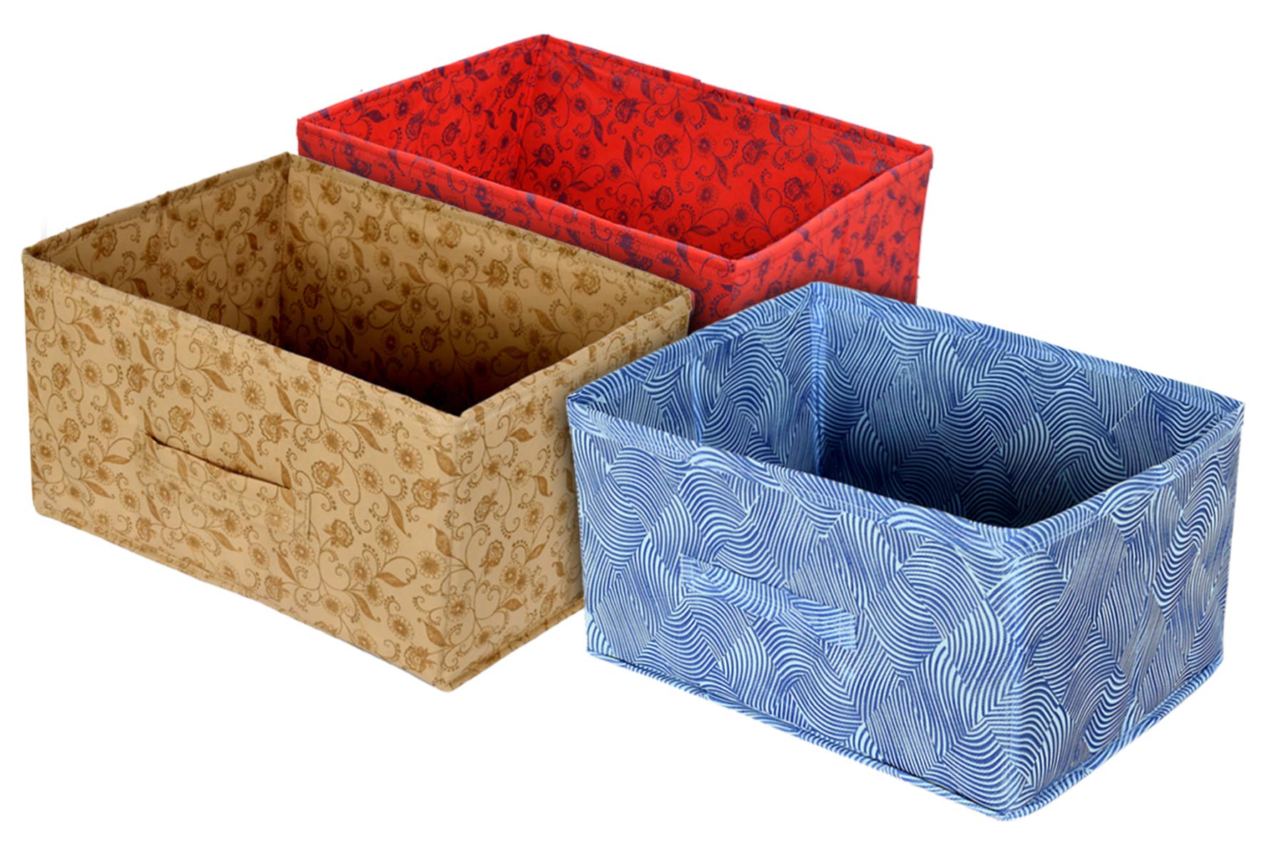 Kuber Industries Laheriya Metalic Print Non Woven Fabric 3Replacement Drawer Storage And Cloth Organizer Unit For Closet (Blue 