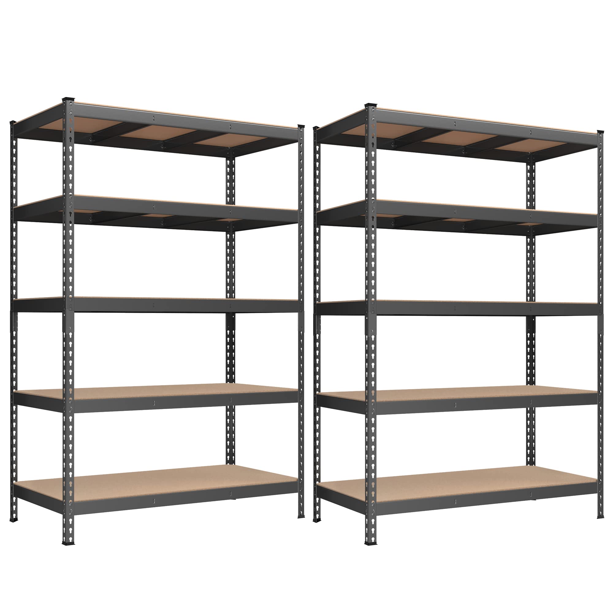 Songmics 5-Tier Storage Shelves, Set Of 2 Garage Storage, Boltless Assembly, Adjustable Shelving Units, 23.6 X 47.2 X 70.9 Inches, Load 1929 Lb Each, Shed Warehouse Basement, Gray Uglr600G02