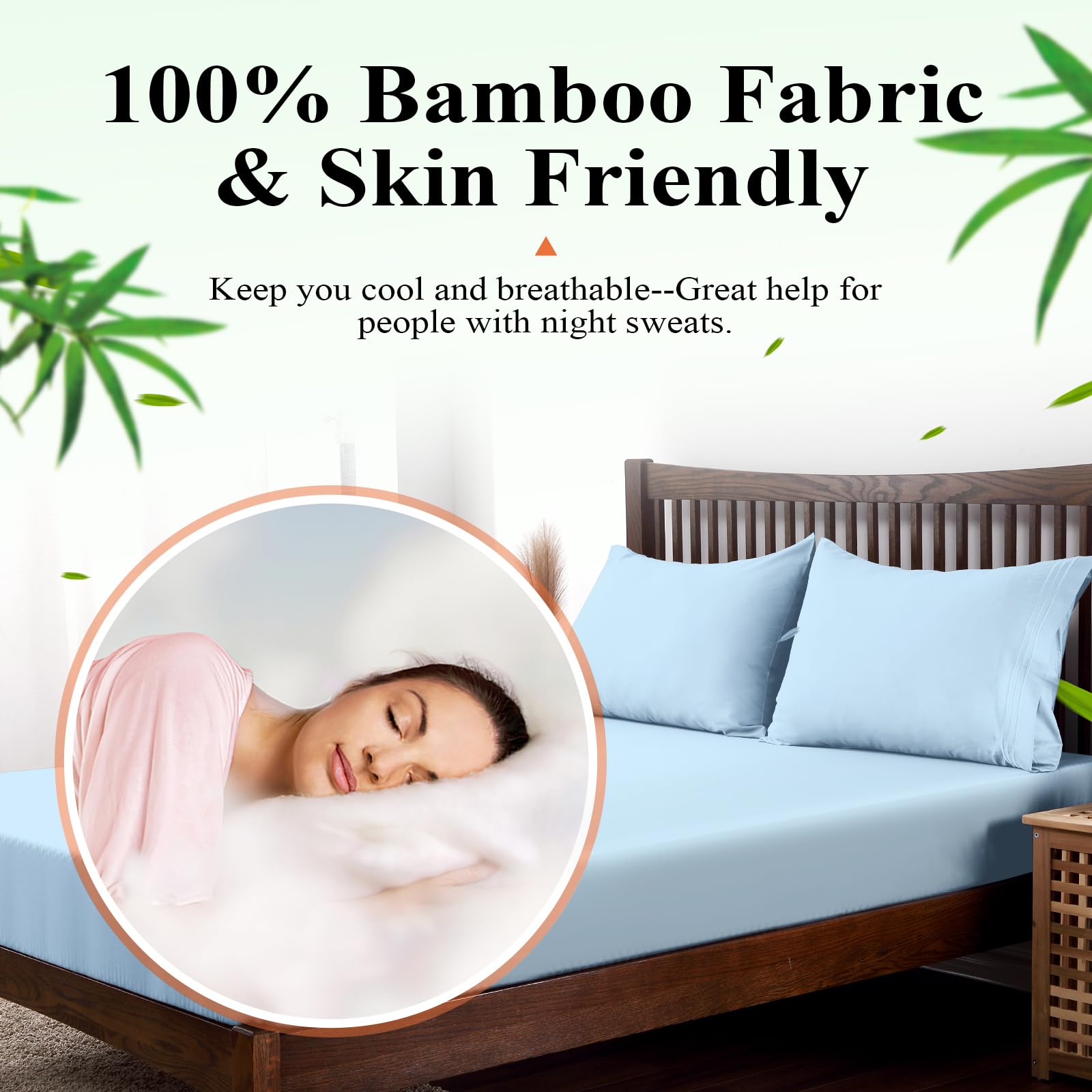 Bamboo Viscose Fitted Sheet 1 Pack Queen Size Only,400 Thread Count,8-16'' Deep Pocket,Bottom Sheet Colorfast Soft & Silky & Bre