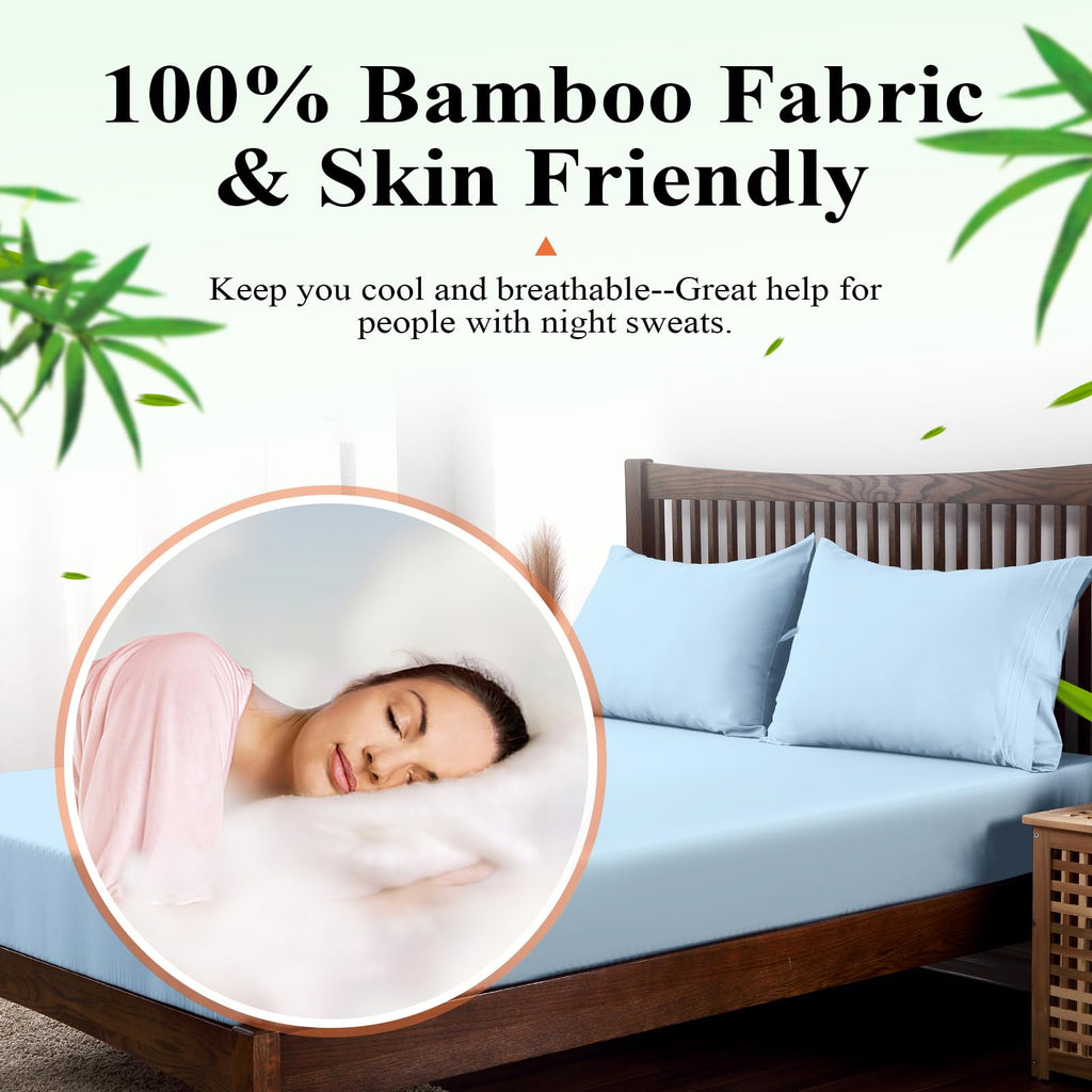 Bamboo Viscose Fitted Sheet 1 Pack Twin-Xl/Split King Size Only,400 Thread Count,8-16'' Deep Pocket,Bottom Sheet Colorfast Soft
