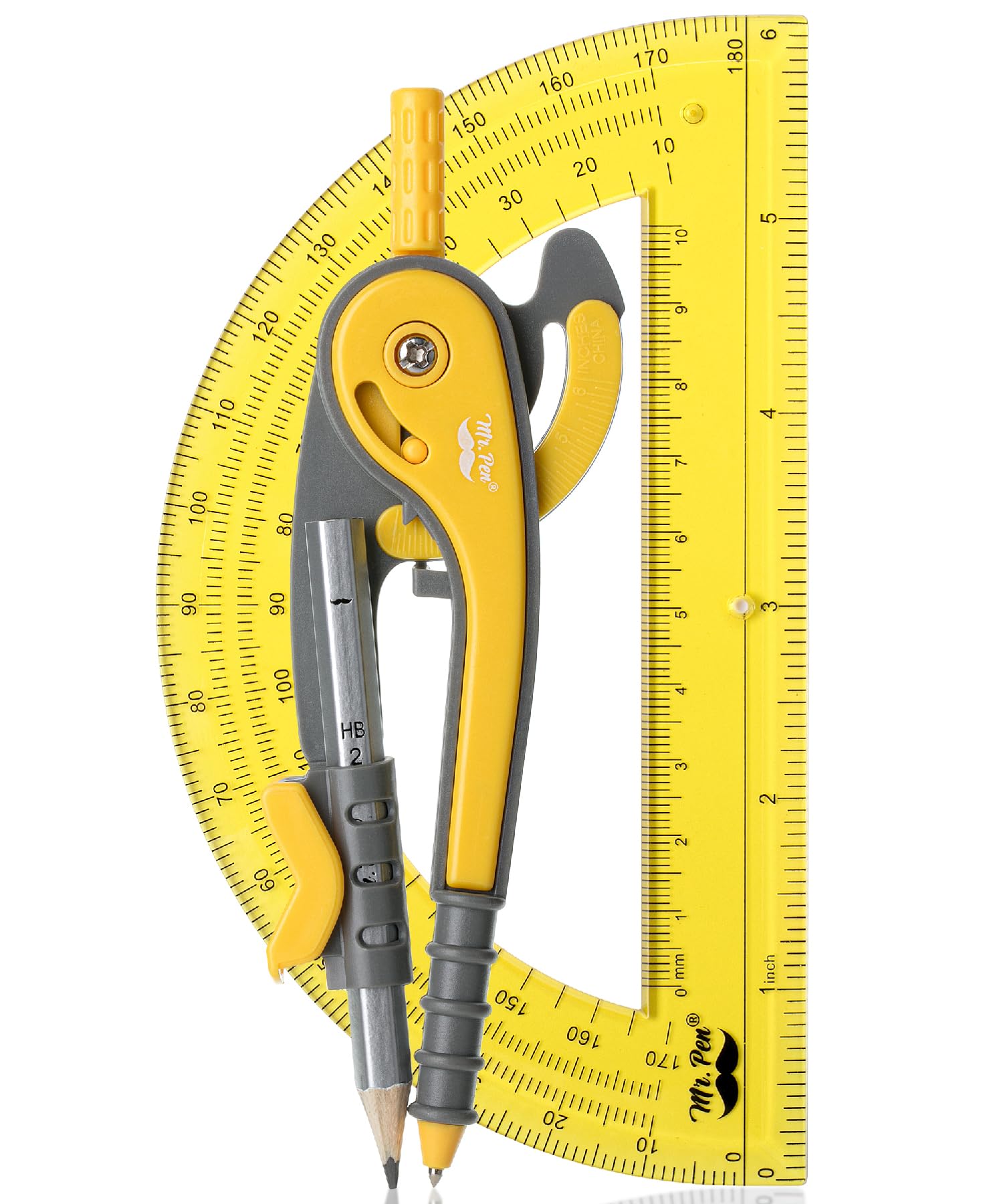 Mr. Pen- Compass And Protractor Set, Yellow, Compass Geometry Tool, Protractor And Compass Set, Compass Drawing Tool, Drawing Co
