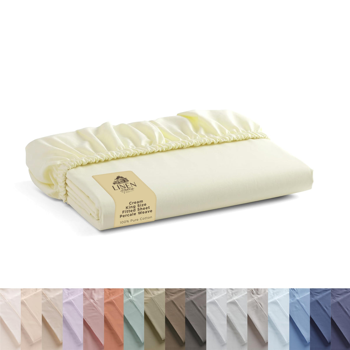 100% Cotton Percale Fitted Sheet King Size, Cream, 1 Deep Pocket Fitted Sheet, Crisp And Cool Strong Bed Linen, 78'X80'+15'