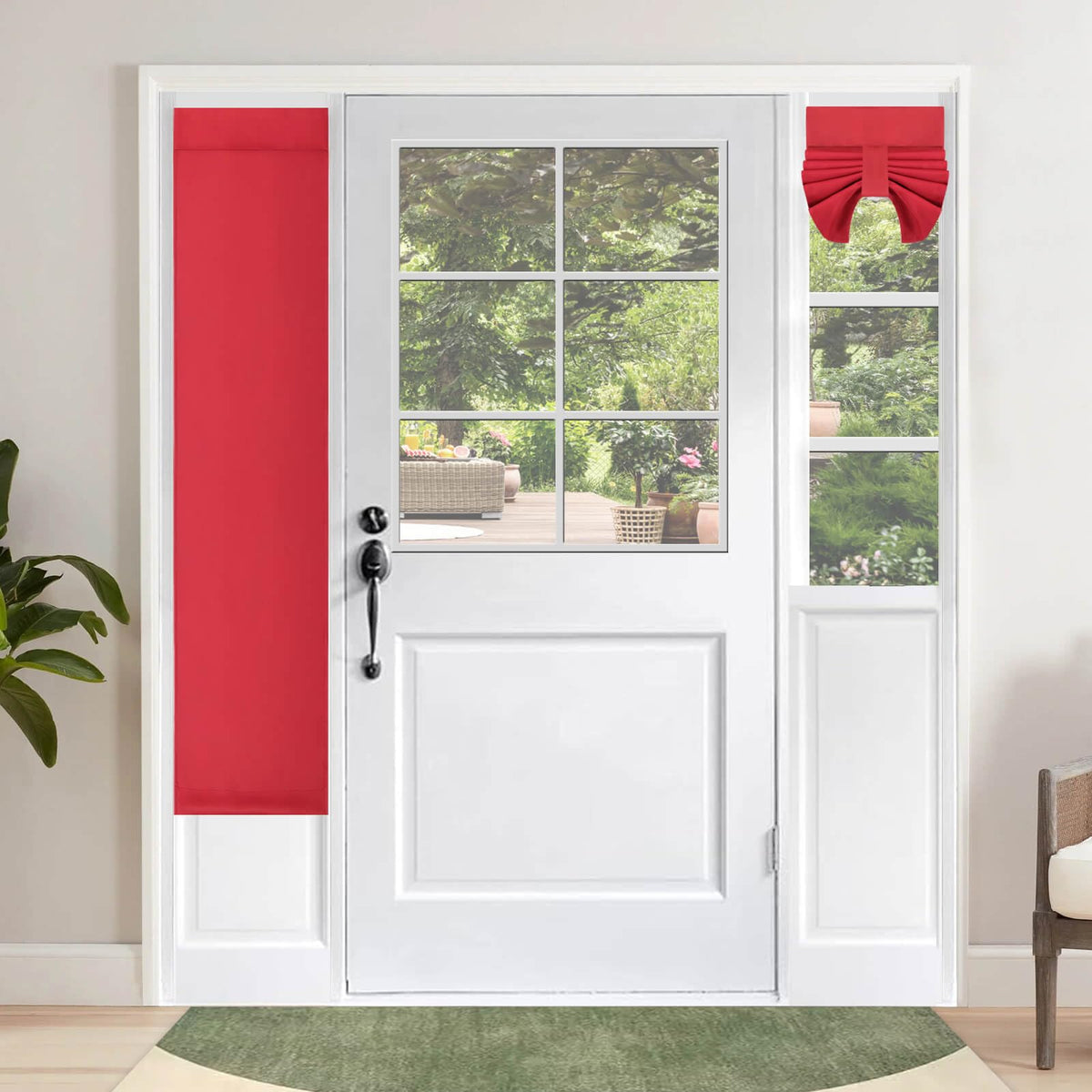 Outdoorlines Blackout French Door Curtains, Privacy Thermal Insulated Tie Up Glass Shades, Easy To Install Tricia Window Drapes, Small Front Door Curtain, W12 X L68 Inch, Christmas Red, 1 Panel