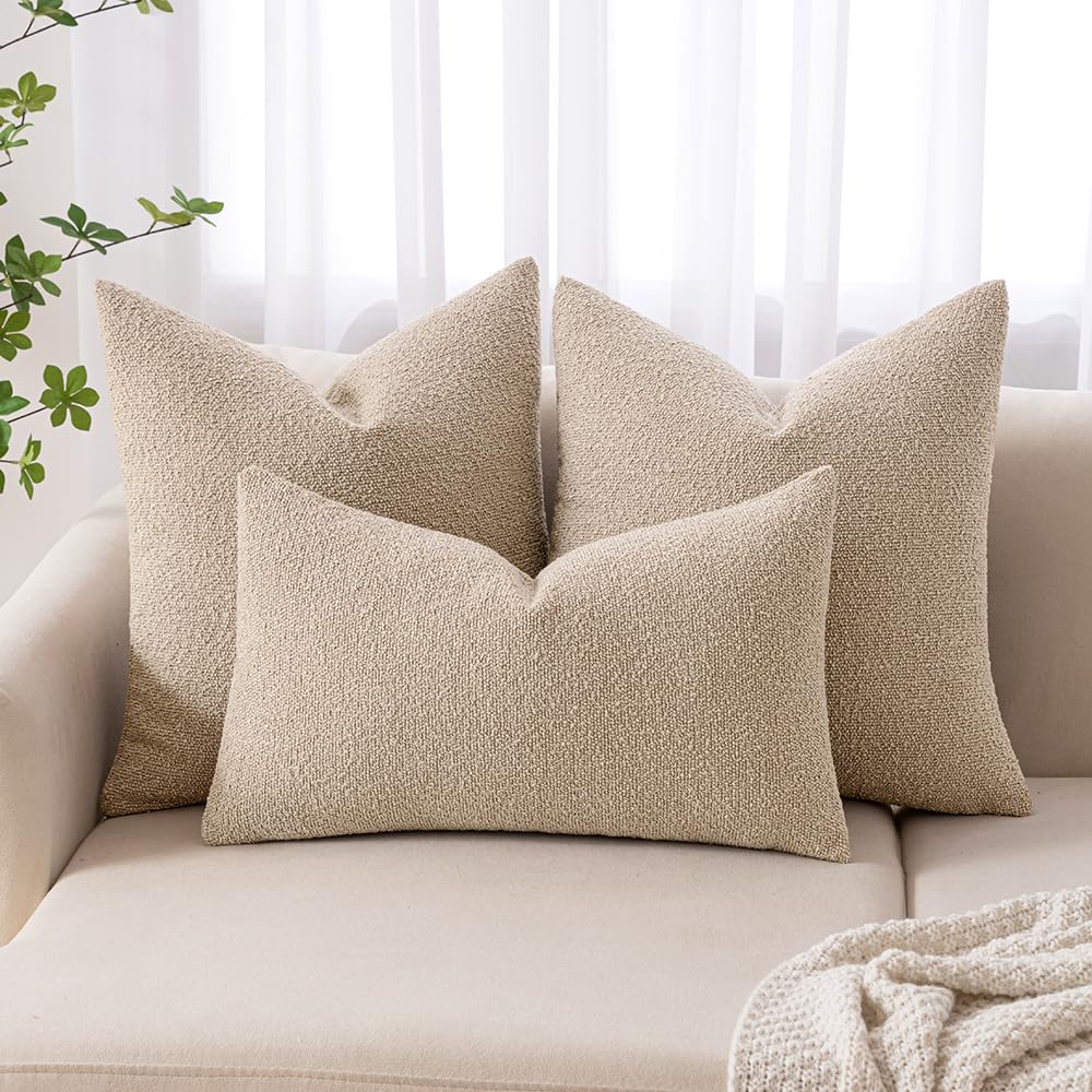 Miulee 24X24 Inch Decorative Pillow Covers For Couch Bed Set Of 2 Textured Boucle Neutral Throw Pillows Neutral Accent Solid Euro Cushion Pillowcase Cozy Soft Chair Sofa Livingroom Home Decor