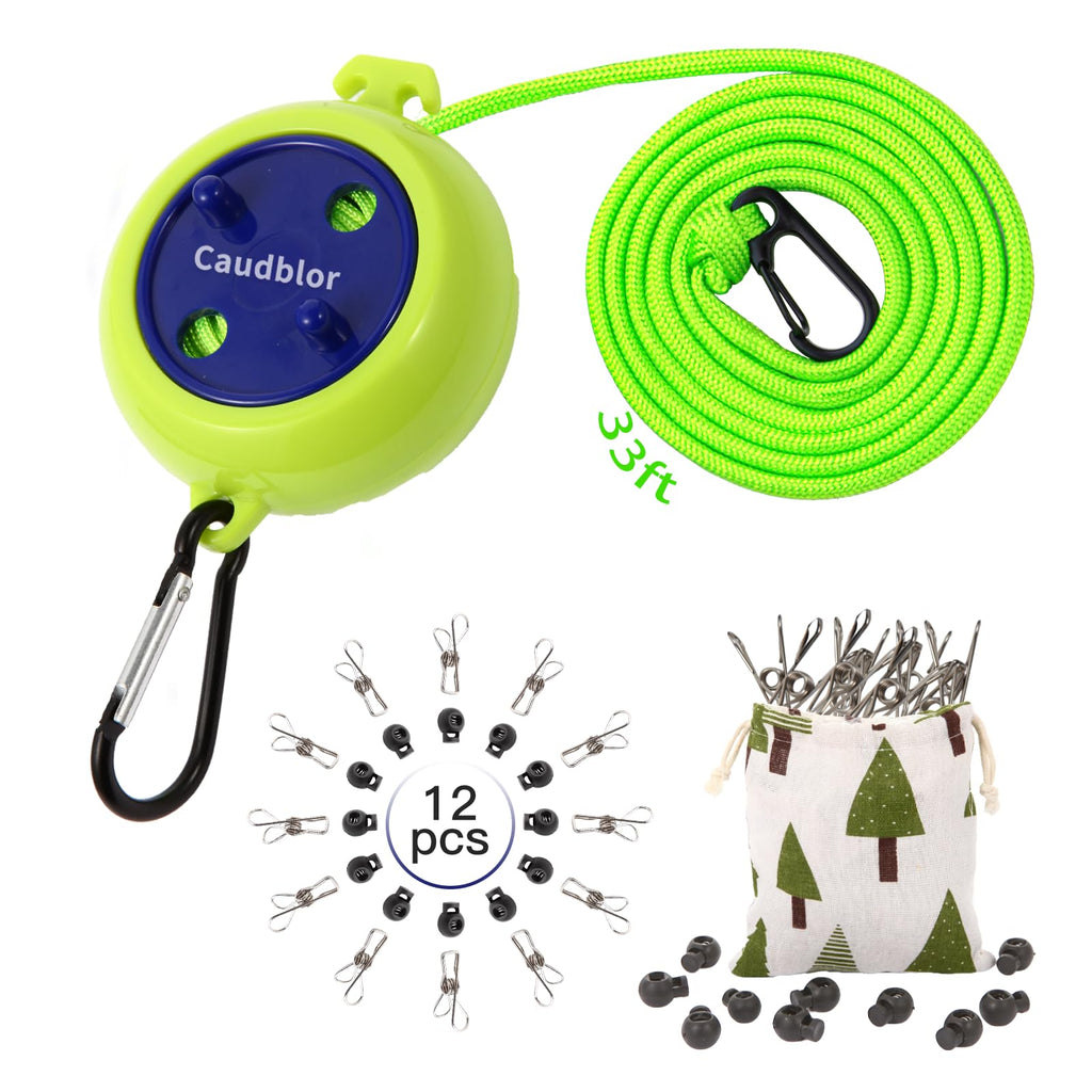 Portable Travel Clothesline Cord, Caudblor Adjustable 33ft Camping Clothes line, Laundry Drying Rope for Hotel Trip, Cruise, Out