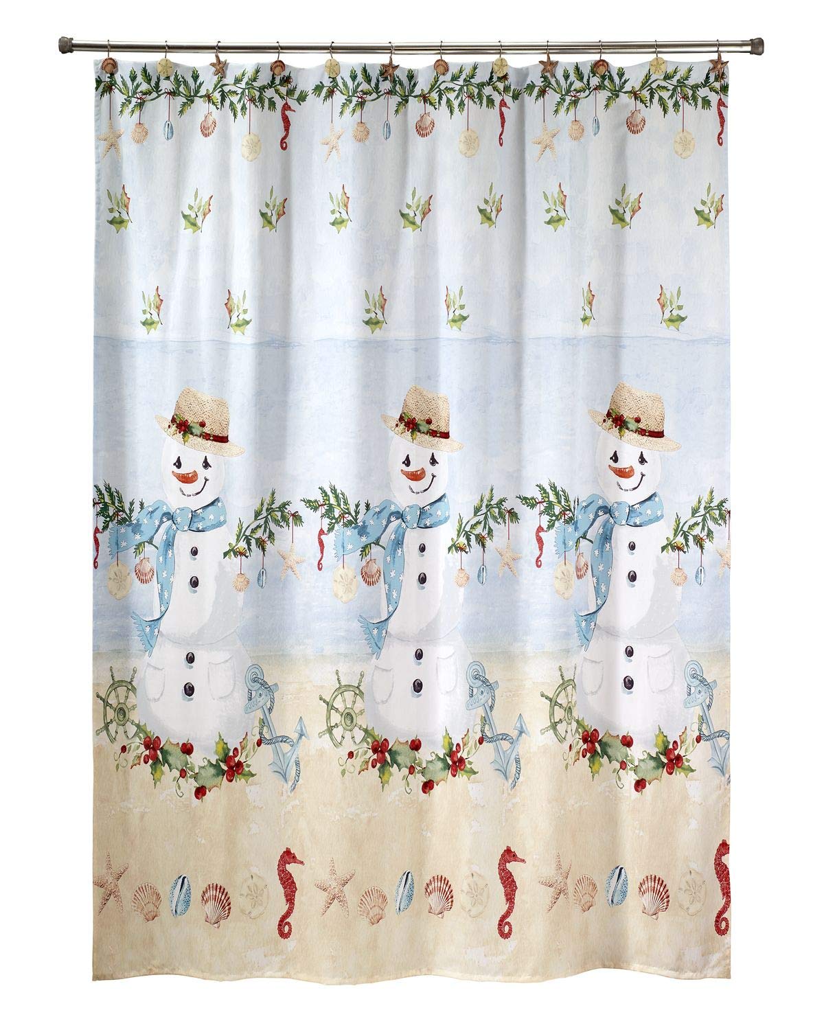 Avanti Linens - Shower Curtain, Heavy Duty Fabric, Christmas Decorations (Coastal Snowman Collection)