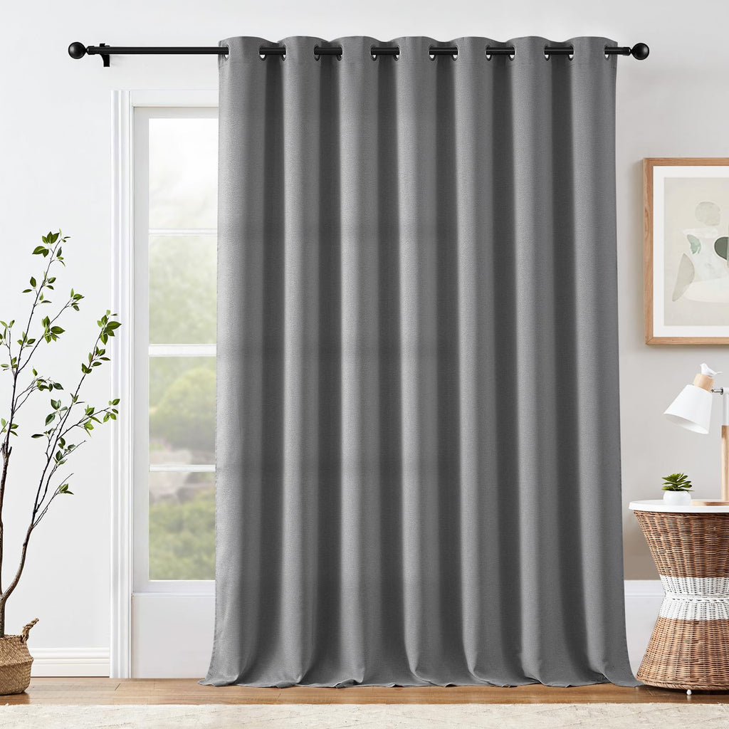 Jinchan Linen Textured 75% Blackout Curtain 96 Inch Length For Living Room Grey Extra Wide For Room Divider Drape Bedroom Curtain Thermal Insulated Grommet Top 1 Panel Window Curtain Drape Gray