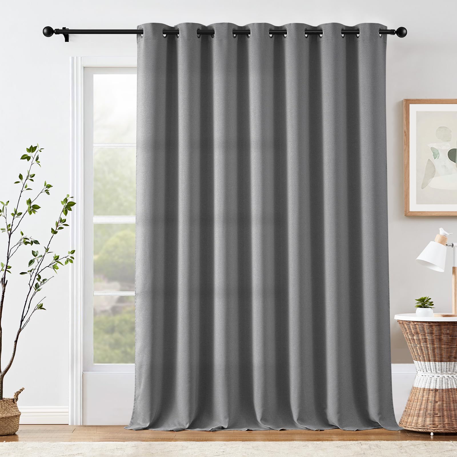 Jinchan Linen Textured 75% Blackout Curtain 96 Inch Length For Living Room Grey Extra Wide For Room Divider Drape Bedroom Curtain Thermal Insulated Grommet Top 1 Panel Window Curtain Drape Gray