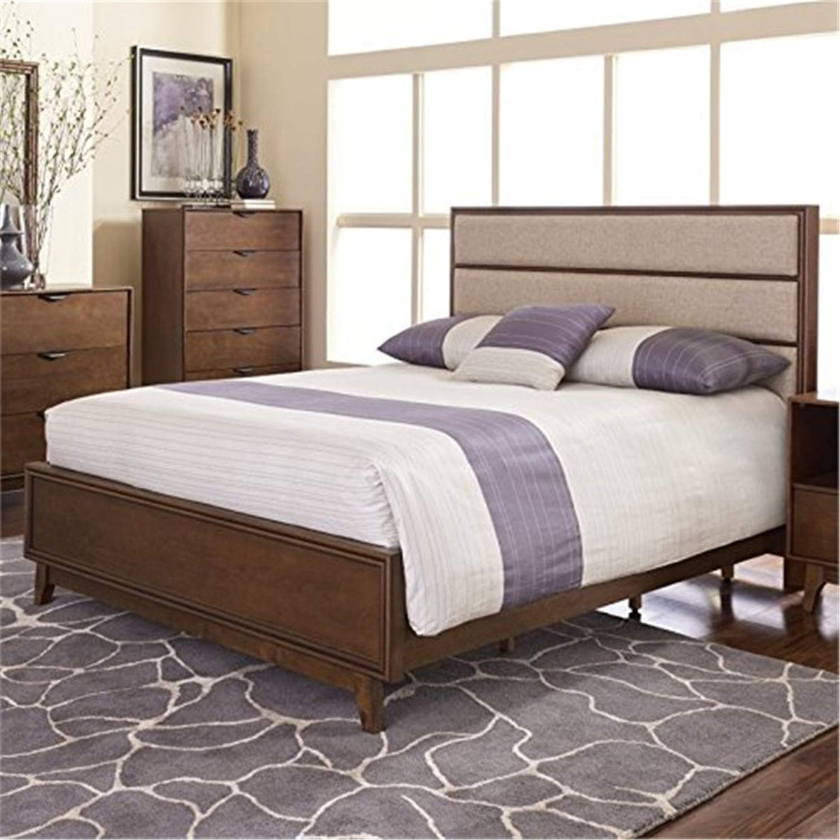 Progressive Furniture Mid-Mod Queen Upholstered Panel Bed, Multi