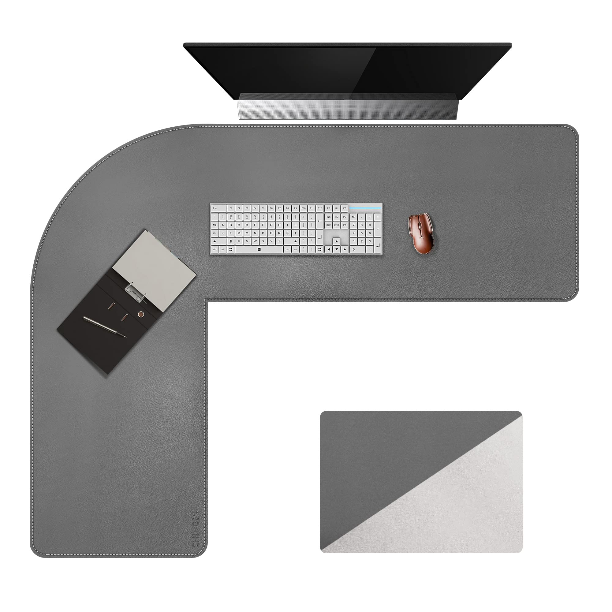 Chihein L-Shaped Desk Pad, Corner Desk Mat (45.3   + 57.1   ) X 15.7   , Double-Sided Computer Office Mouse Pad Writing Table Pa