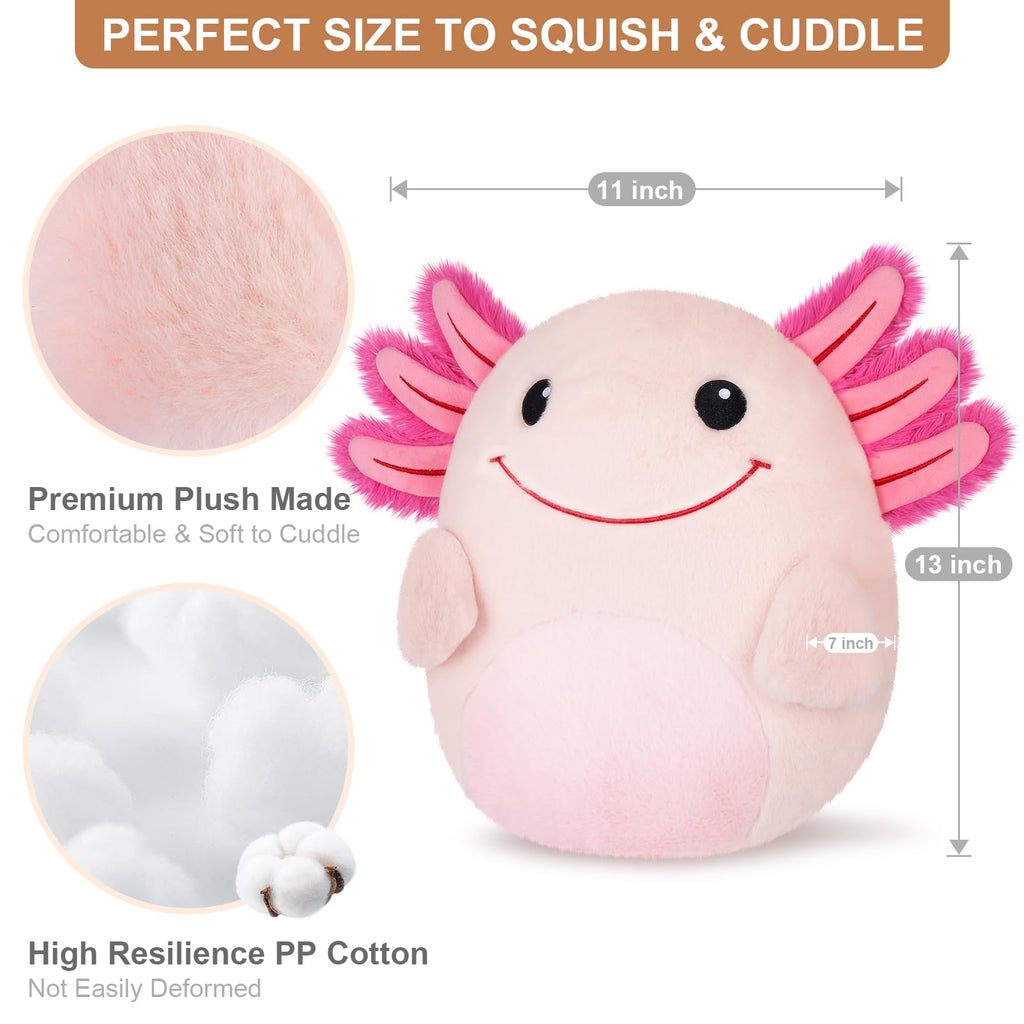Suzzipals 13' Axolotl Plush Pillows, Axolotl Stuffed Animal Plushies, Axolotl Cuddle Pillow For Kawaii Decor, Axolotl Plush Toy
