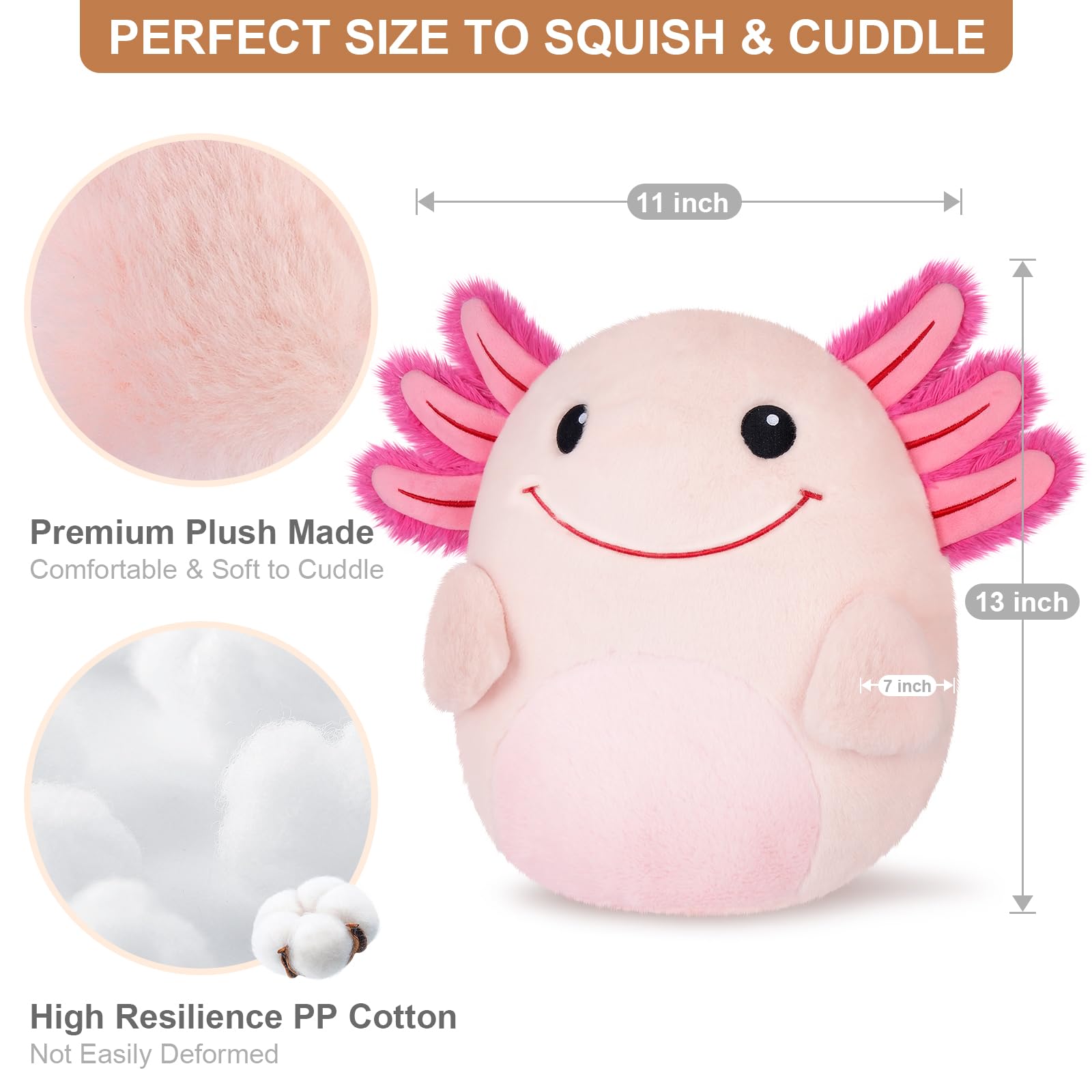Suzzipals 13' Axolotl Plush Pillows, Axolotl Stuffed Animal Plushies, Axolotl Cuddle Pillow For Kawaii Decor, Axolotl Plush Toy