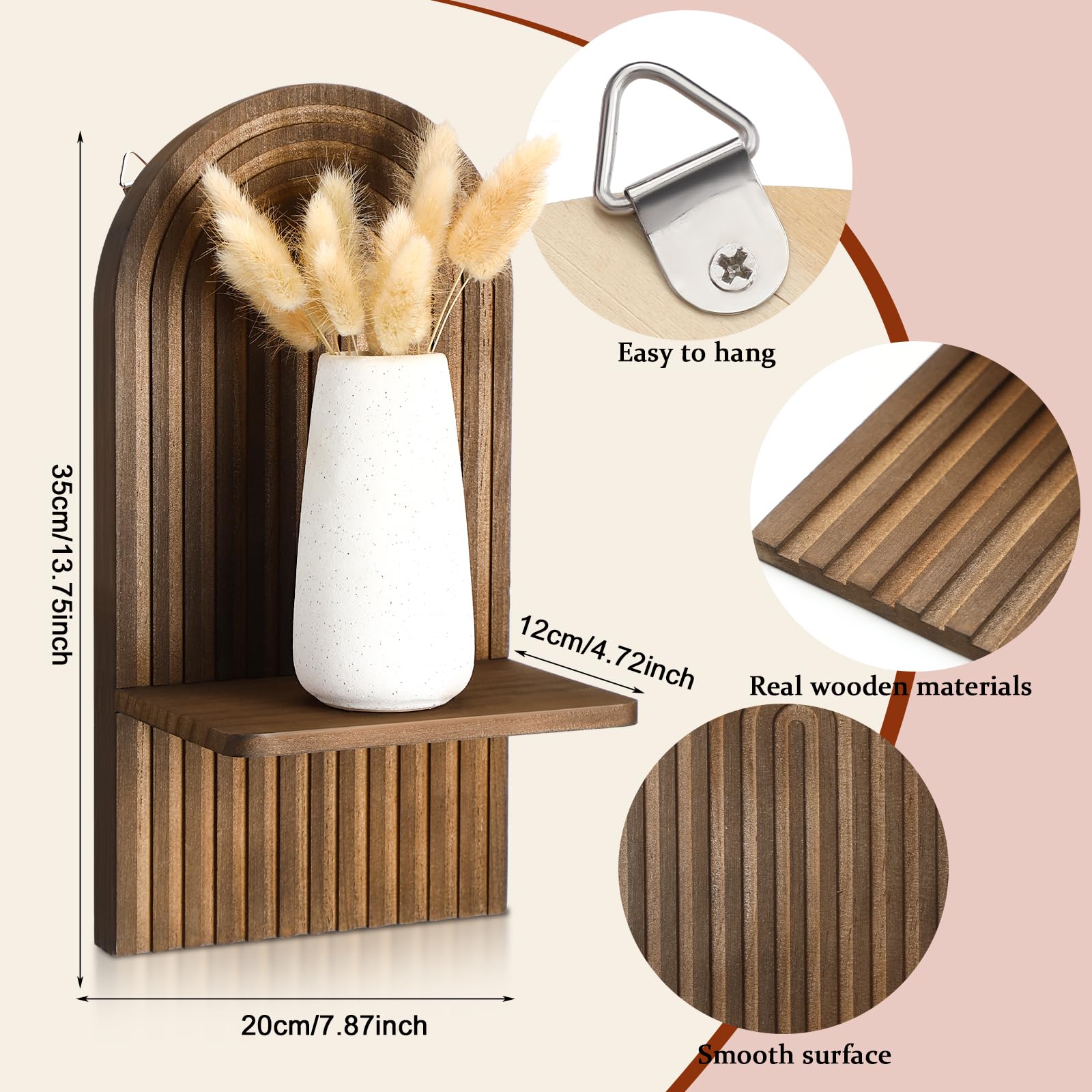 Tatuo 2 Pieces Boho Wooden Rainbow Wall Shelves Bohemian Hanging Shelf Wall Mount Book Shelf For Living Room Bathroom Bedroom Classroom Office Nursery Wall Decor (Vintage)