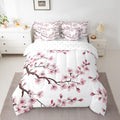 Feelyou Kids Cherry Blossoms Comforter Set Queen Size 7 Pieces Spring Sakura Flower Bedding Set Japanese Style Floral Botanical 