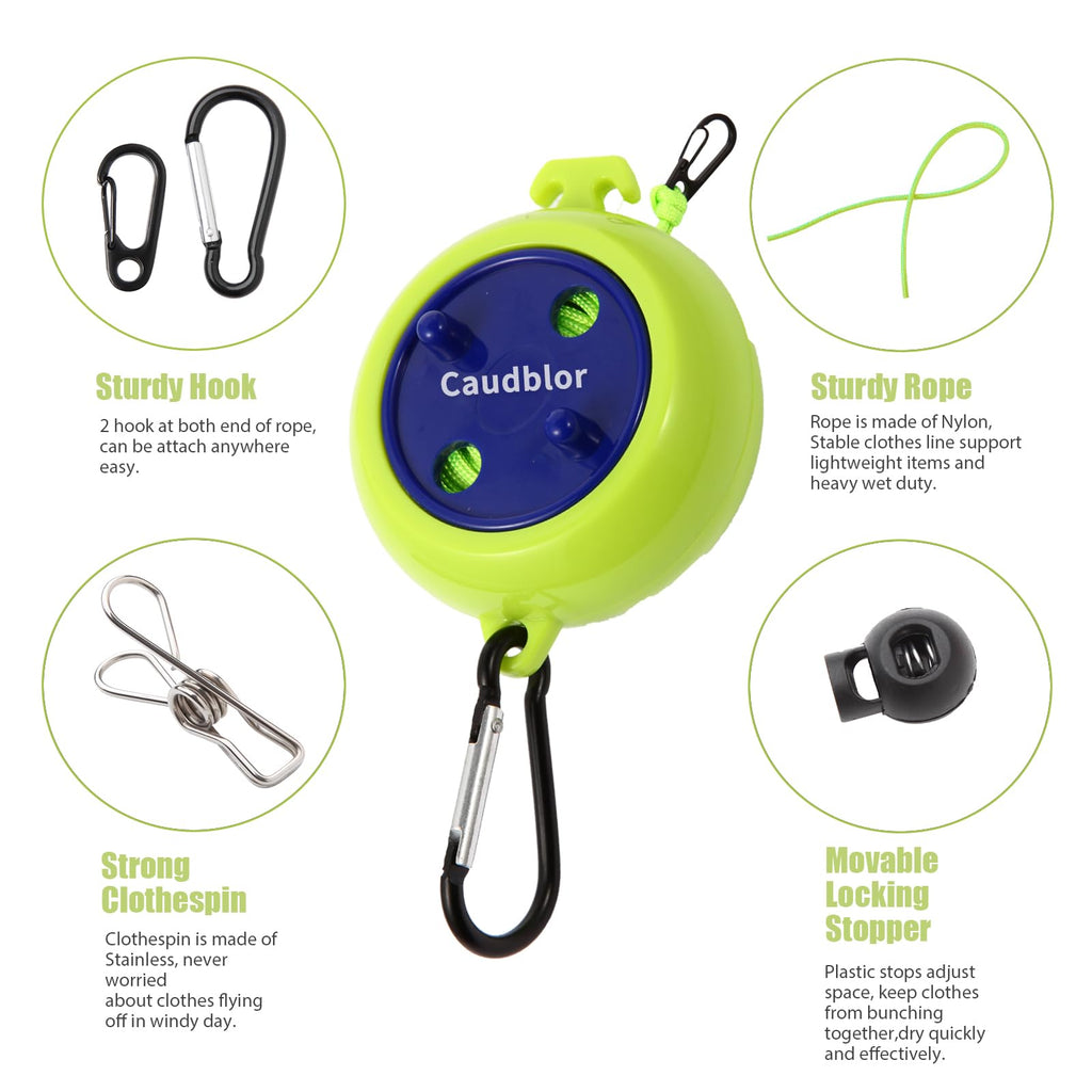 Portable Travel Clothesline Cord, Caudblor Adjustable 33Ft Camping Clothes Line, Laundry Drying Rope For Hotel Trip, Cruise, Out