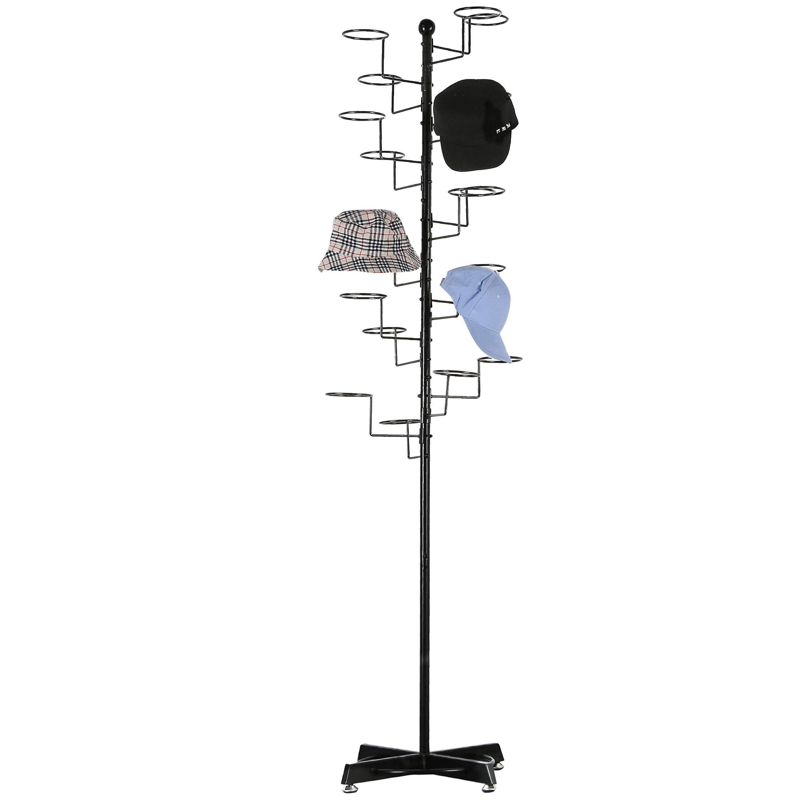 MyGift Modern Large Commercial Freestanding Hat Rack Display for Retail Store, Black Metal Wig Storage or Hat Stand for Multiple