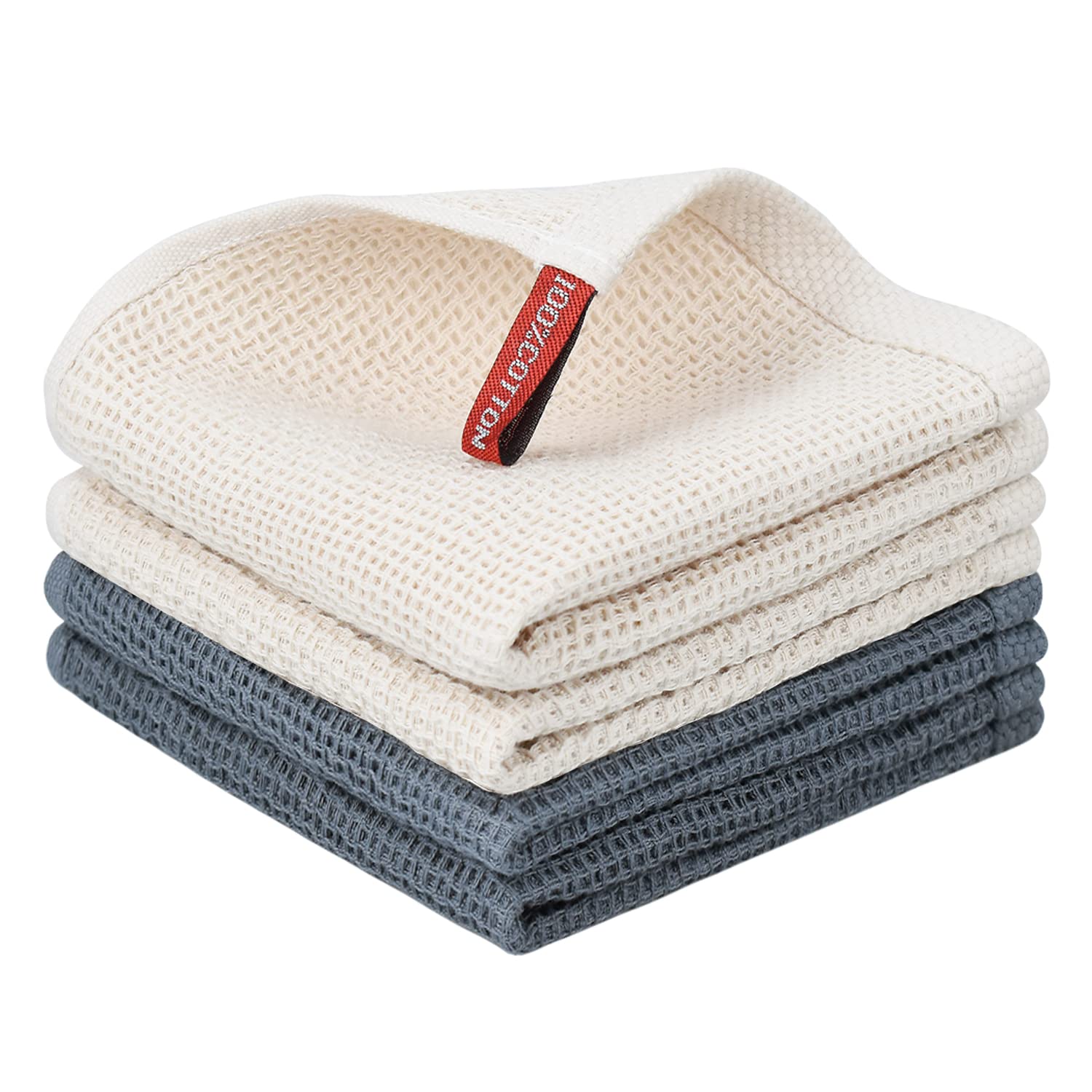 Nialnant Cotton Cleaning Rags,Waffle Weave Kitchen Towels,Absorbent Dish Towels Quick Drying Kitchen Dish Cloths - 12 in x 12 in