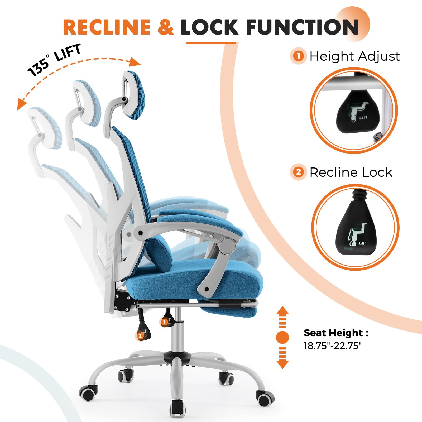 Sweetcrispy Office Computer Desk Chair, Ergonomic High-Back Mesh Rolling Work Swivel Chairs With Wheels, Comfortable Lumbar Support, Comfy Arms For Home, Bedroom, Study, Student, Blue