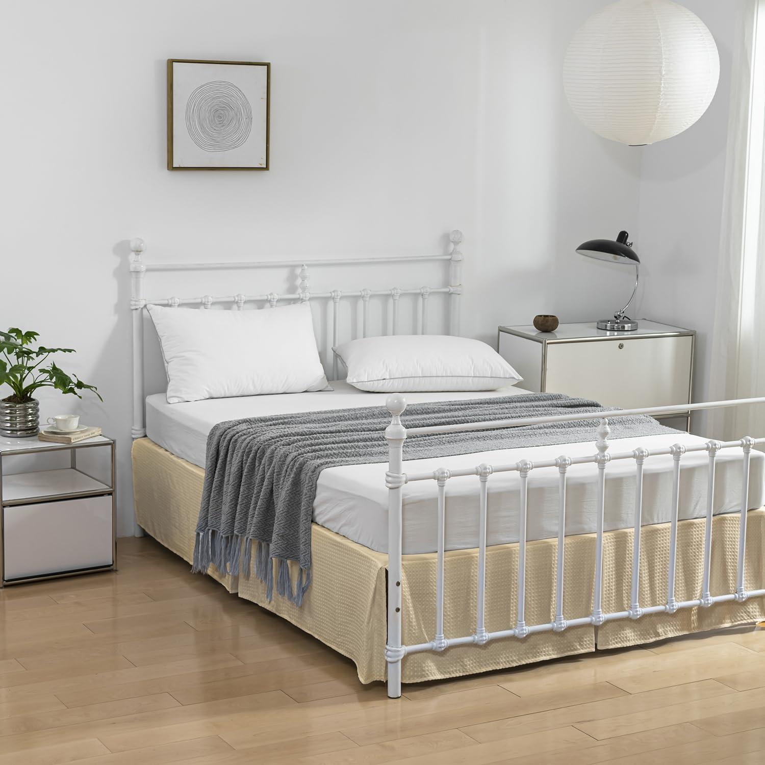 Bed Skirt, Bed Skirt Queen Size, Pleated Waffle Weave Bed Skirt With Split Corners, Queen Bed Skirt 14 Inch Drop (Light Camel, Q