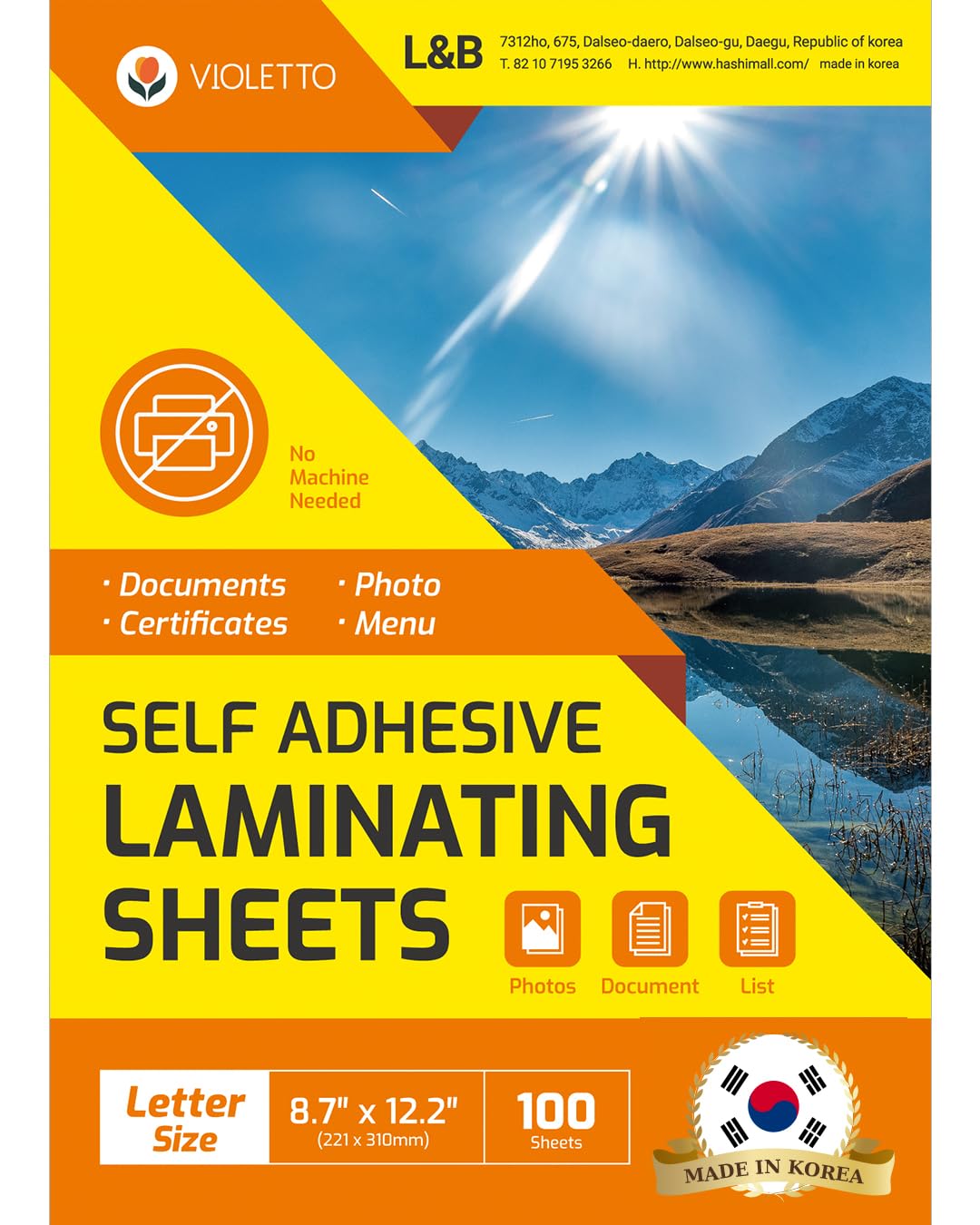 [Violetto] 100 Sheets - Self Adhesive Laminating Sheets For Ultimate Protection. No Machines Needed, 4 Mil Thickness, 8.5 X 11 I