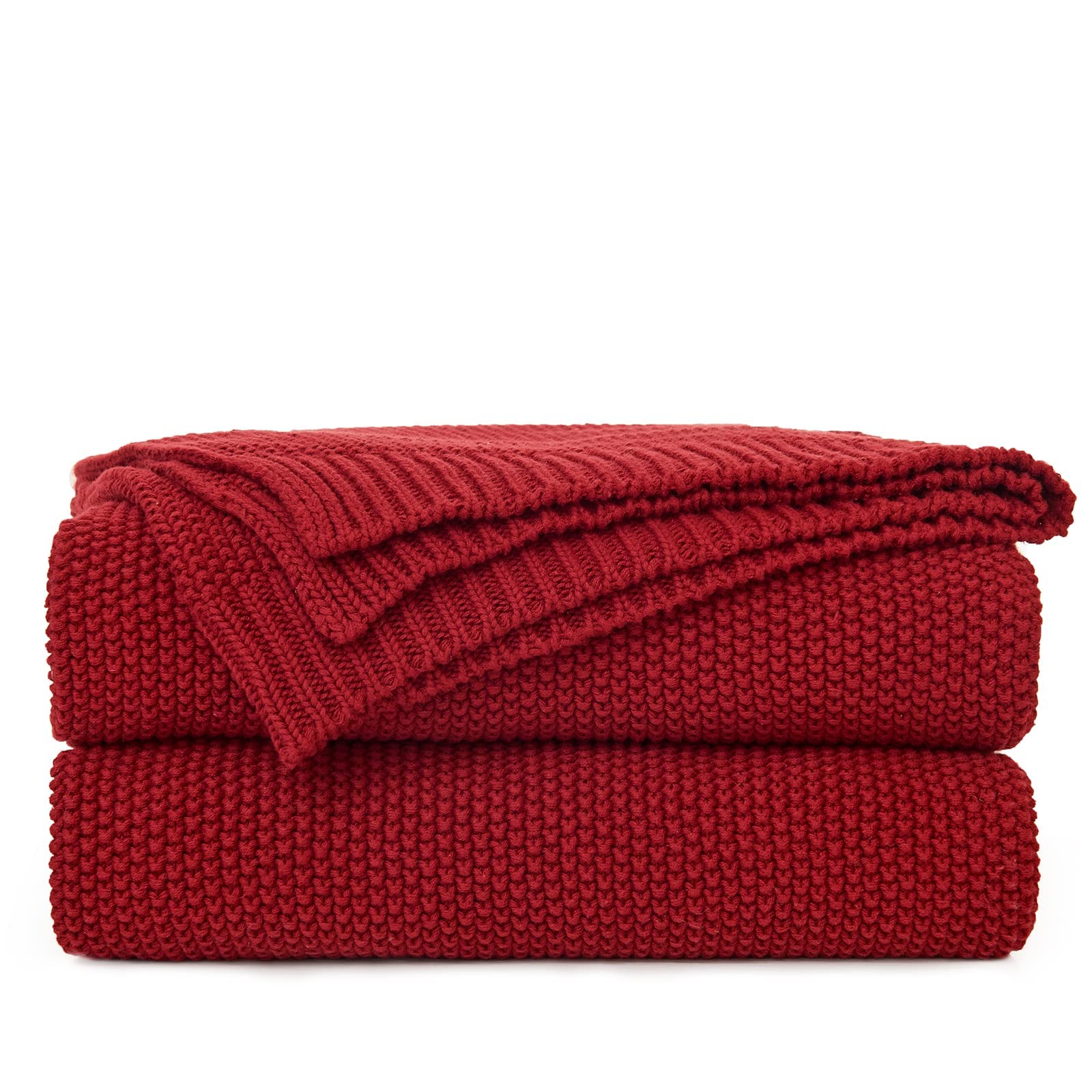 Longhui Bedding Burgundy Cotton Cable Knit Throw Blanket For Couch Sofa Chair Bed Home Decorative, 2.5 Pounds 50 X 60 Inch Woven