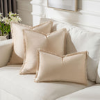 Futei Beige Boho Throw Pillow Covers With Tassels 18X18 Inch Set Of 2,Soft Velvet Decorative Cushion Case,Home Decor For Couch B
