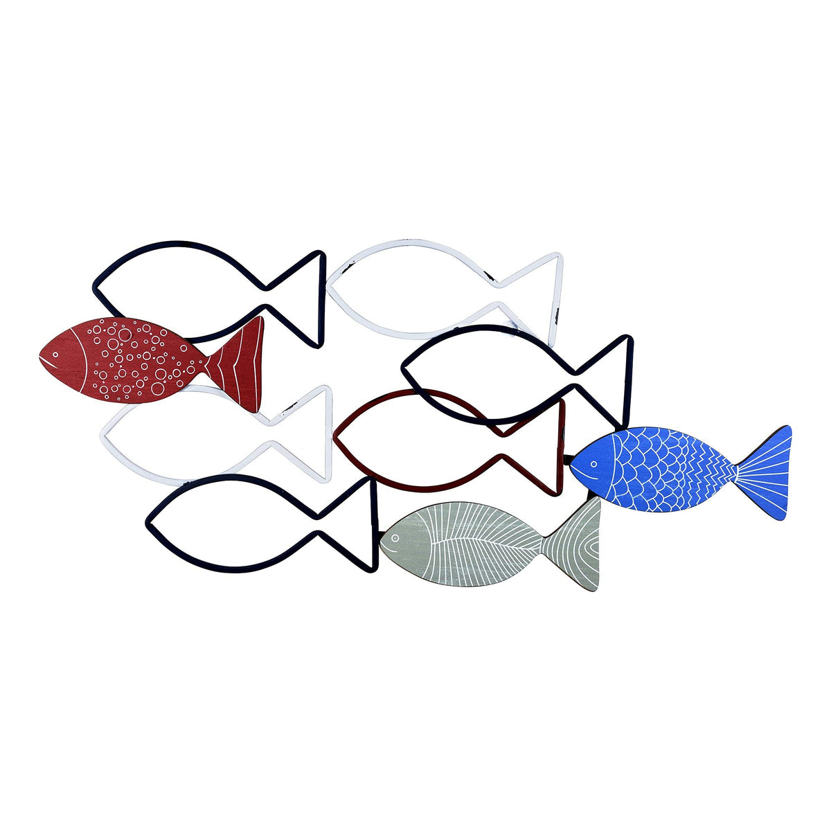 HomeRoots Multi 70% Metal 30% MDF Wood Veneer Colorful Fish Design Metal Wall Art