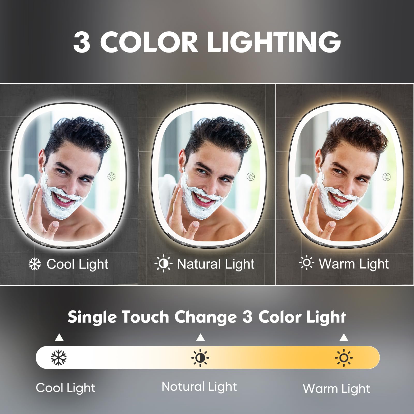 Cosmirror Shower Mirror Fogless For Shaving With Razor Holders, No-Drilling, 3-Color Dimmable Lights - Larger Anti-Fog Shower Mi