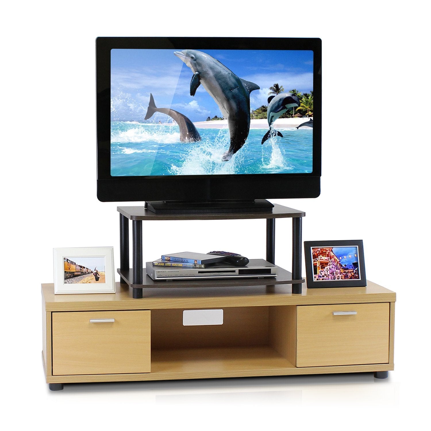 Furinno Turn-N-Tube No Tools Elevated TV Stands Dark Brown/Black/2-Tier