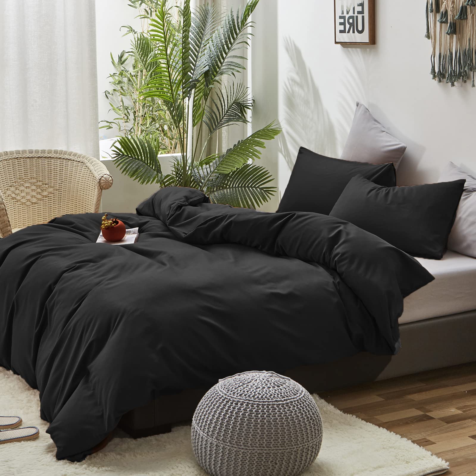Luxlovery Black Comforter Set Twin Teen Kids Boys Solid Black Bedding Comforter Twin Size Dark Color Quilts Blanket Soft Breatha