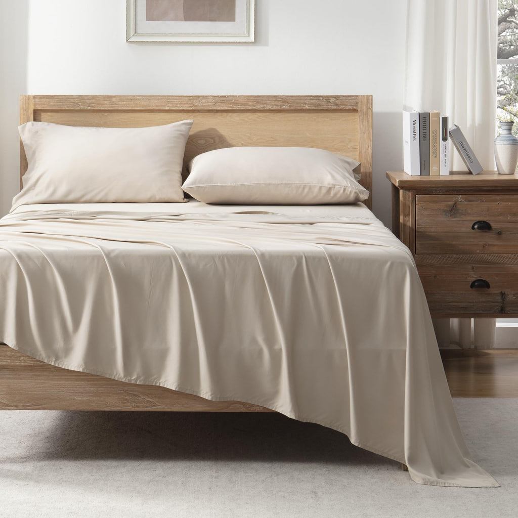 Andency Oatmeal King Size Sheets Set, 100% Viscose Derived From Bamboo, Cooling King Sheets, Deep Pocket Up To 16', Silky Soft Bed Sheets, Hotel Luxury Breathable Bedding Sheets & Pillowcases