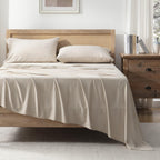Andency Oatmeal King Size Sheets Set, 100% Viscose Derived From Bamboo, Cooling King Sheets, Deep Pocket Up To 16', Silky Soft Bed Sheets, Hotel Luxury Breathable Bedding Sheets & Pillowcases
