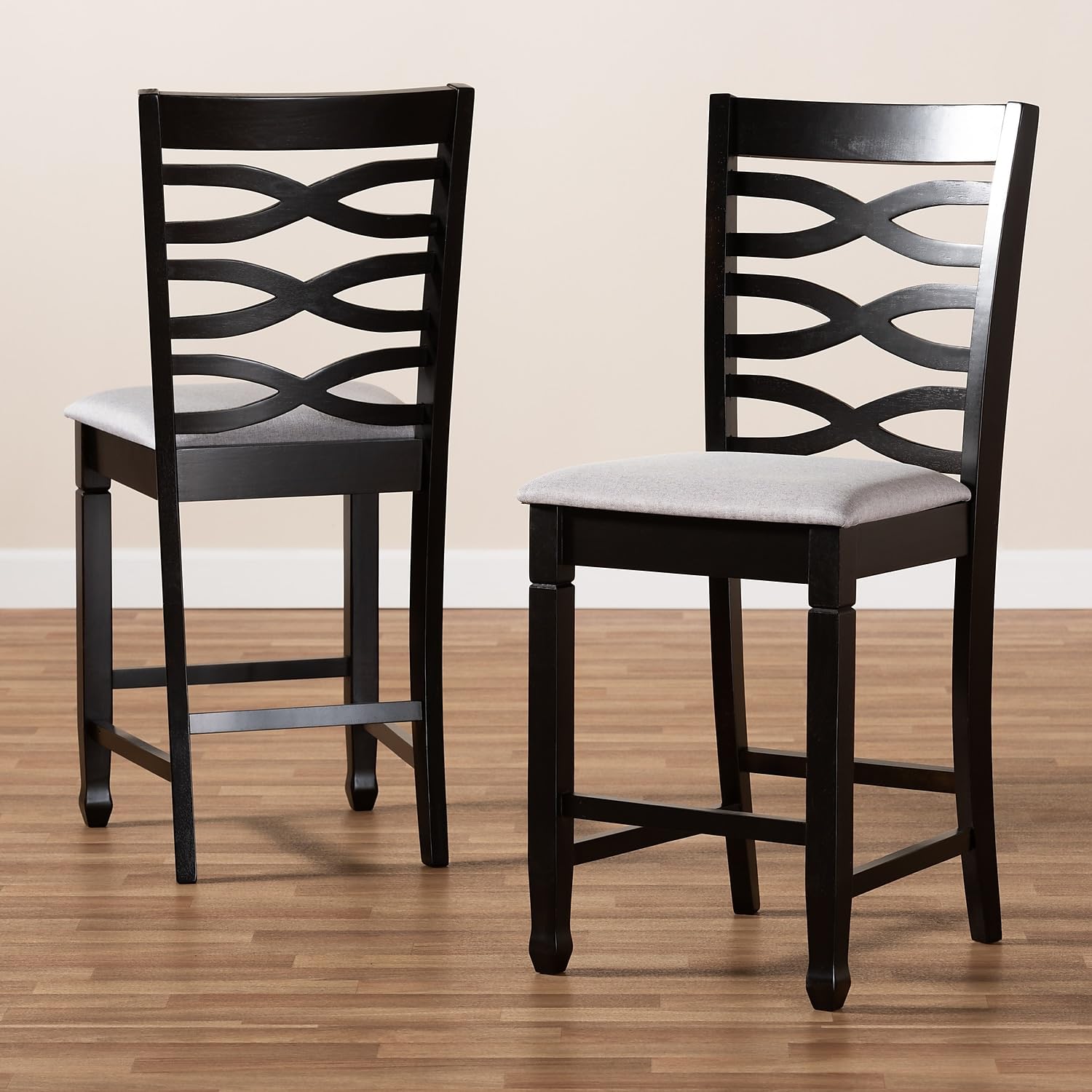 Baxton Studio Lanier Contemporary Fabric Cut-Out Back Counter Stool, Gray and Espresso, 2-Pieces/Set (153-2PC-9600-HT)