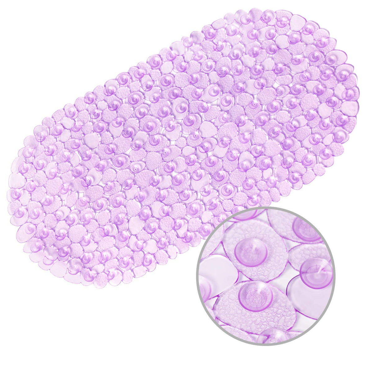 WELTRXE Pebbles Bath Mat Oval Non-Slip Bathtub Mat with Suction Cups, Drain Holes for Bathroom Showers, Tub, Machine Washable, B