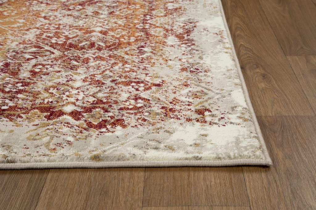 HomeRoots Ivory/Rust Heat-Set Polypropelene 2’ x 8’ Rust Ivory Distressed Diamonds Runner Rug