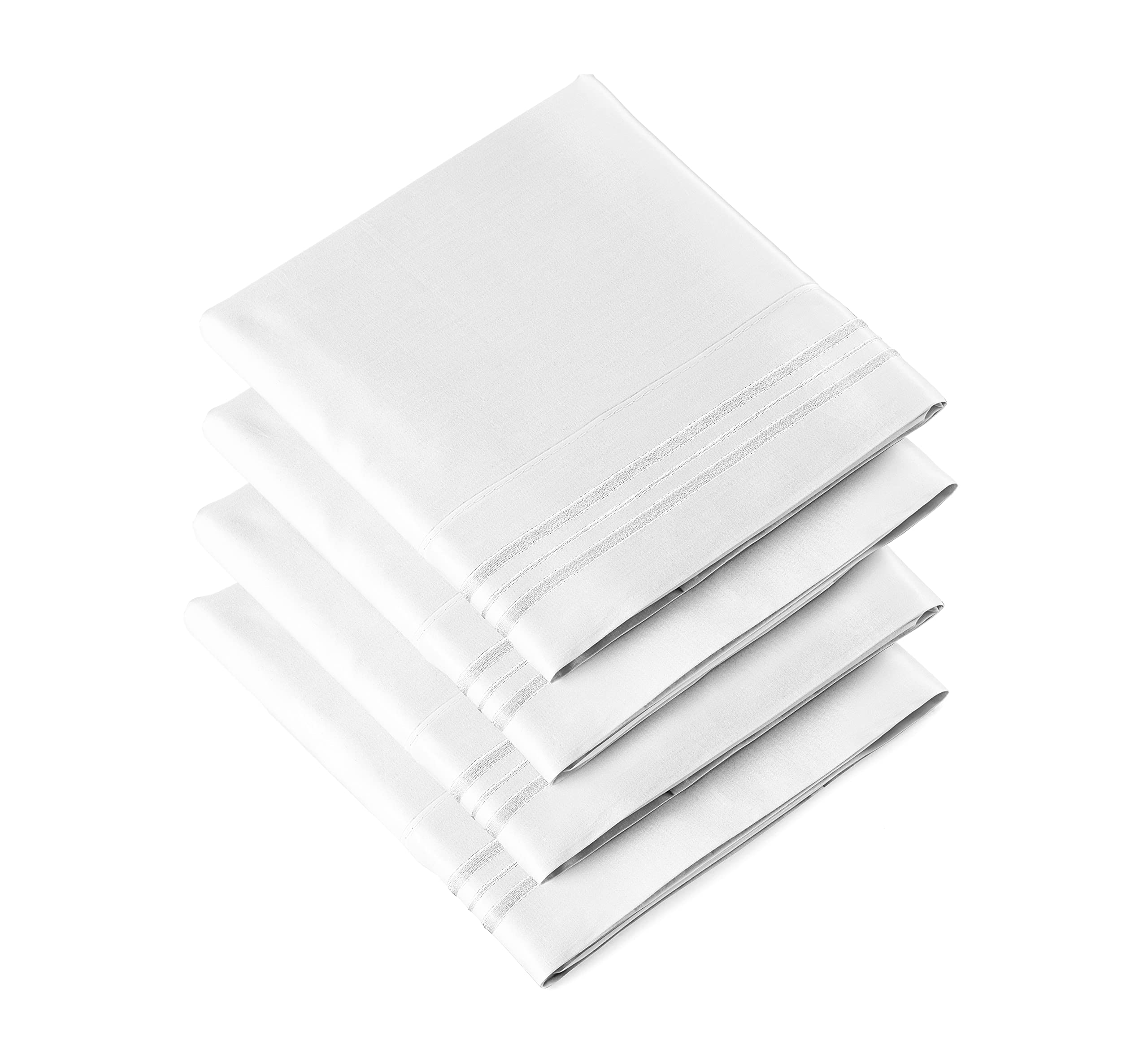 King Size Pillow Cases Set Of 4 - Soft, Premium Quality Pillowcase Covers - Machine Washable Protectors - 20X40, 20X36 & 20X48 Pillows For Sleeping 4 Piece - King Size White Pillow Cover Bedding