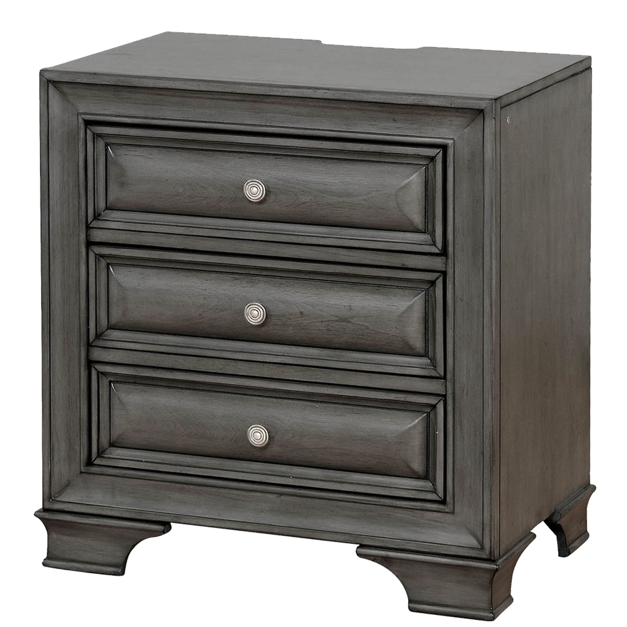 Benjara Benzara Wooden Nightstand With Three Drawers, Gray