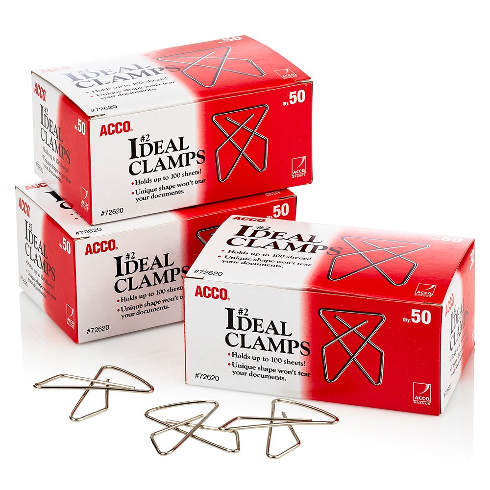 Acco Brands Acco Ideal Paper Clamp/Butterfly Clamp, Smooth, #2 Size(Small), 50/Box, 3-Pack (150 Clamps Total) (A7072643)