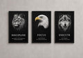 Motivational Wall Art Frames Set Of 3 | Discipline Focus Execute Inspirational Posters With Lion Eagle Wolf | Modern Wall Decor 