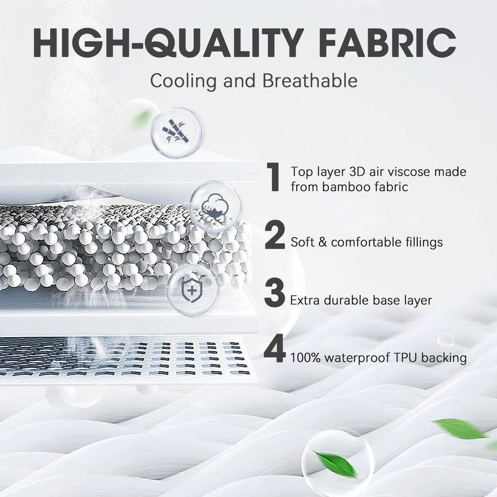 Hyleory Queen Size Waterproof Mattress Protector Viscose Made From Bamboo Cooling Mattress Pad Cover Breathable Soft 3D Air Fabr