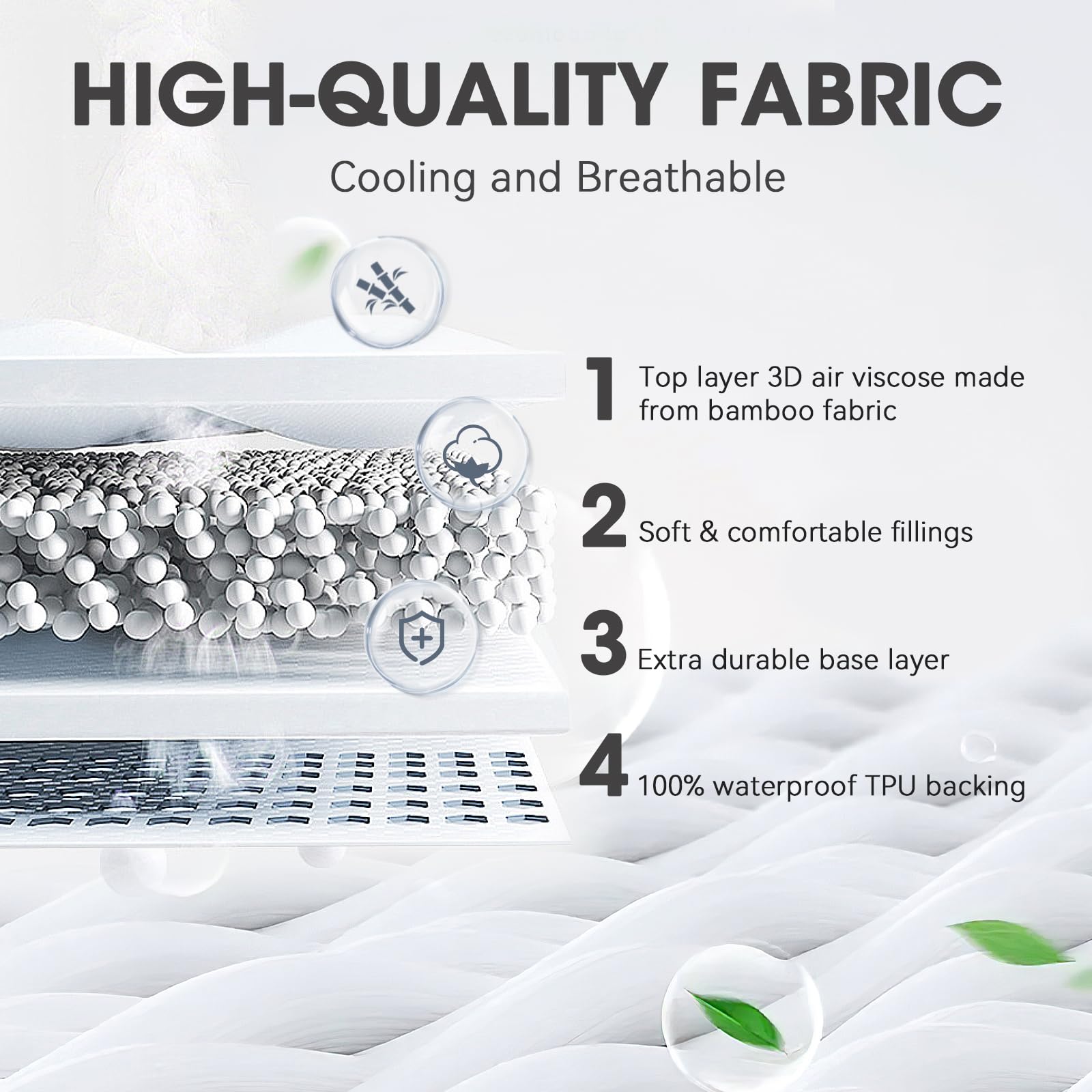 Hyleory Queen Size Waterproof Mattress Protector Viscose Made From Bamboo Cooling Mattress Pad Cover Breathable Soft 3D Air Fabr