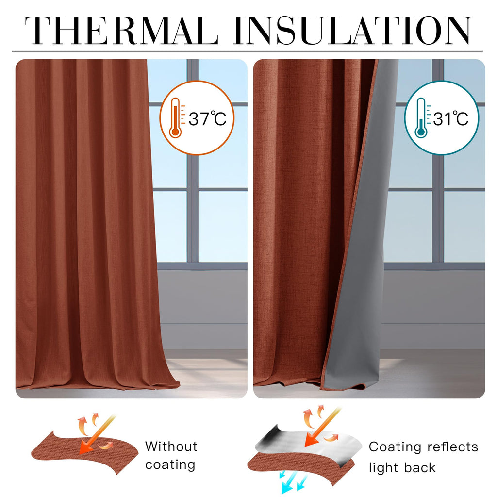 Ryb Home 100% Blackout Linen Textured Curtains 90 Inches Long, Insulating Privacy Energy Saving For Bedroom Living Room Window O