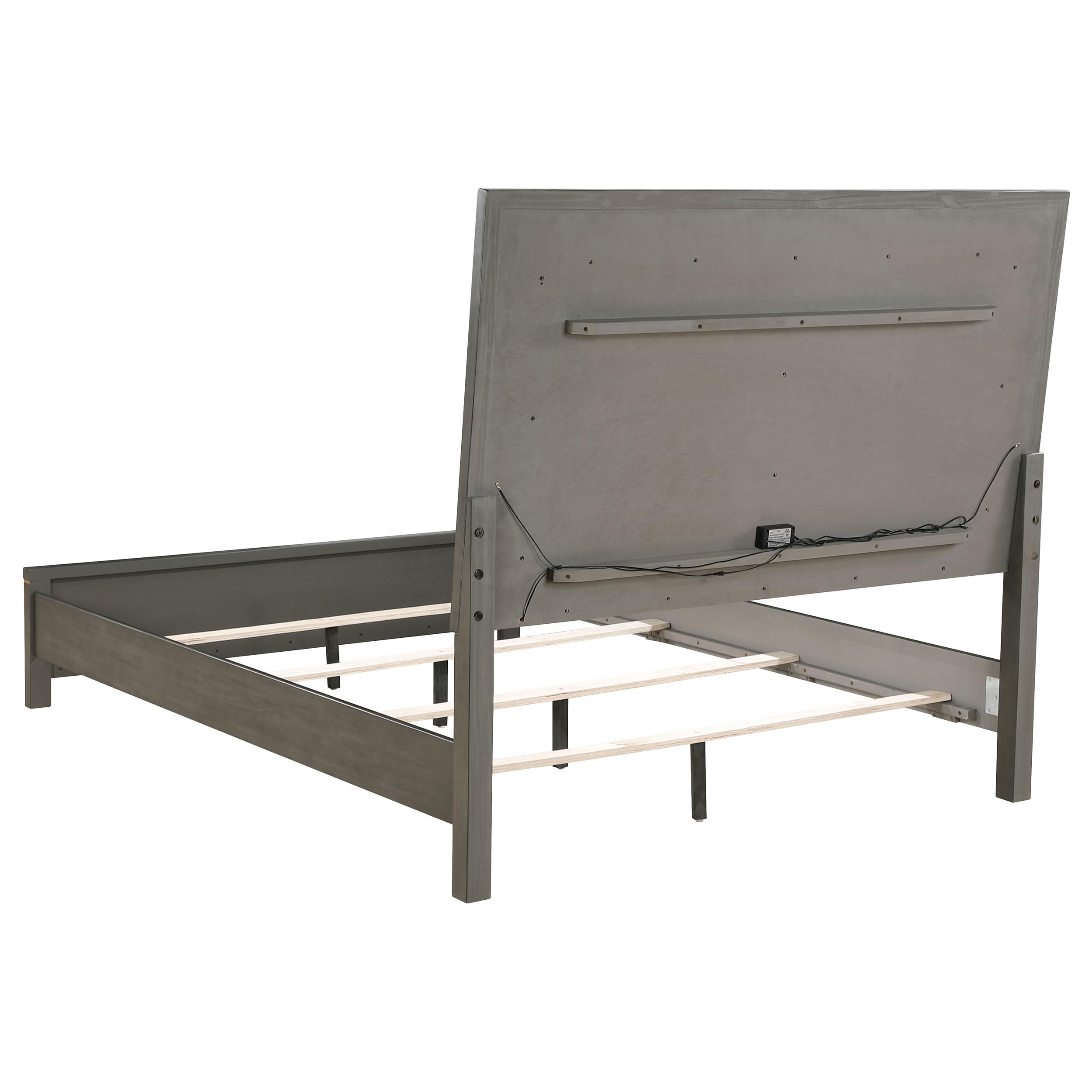 Coaster Home Furnishings Kieran Transitional Fabric Upholstered Queen Size LED Panel Bed Frame 58-inch Headboard Grey 224741Q