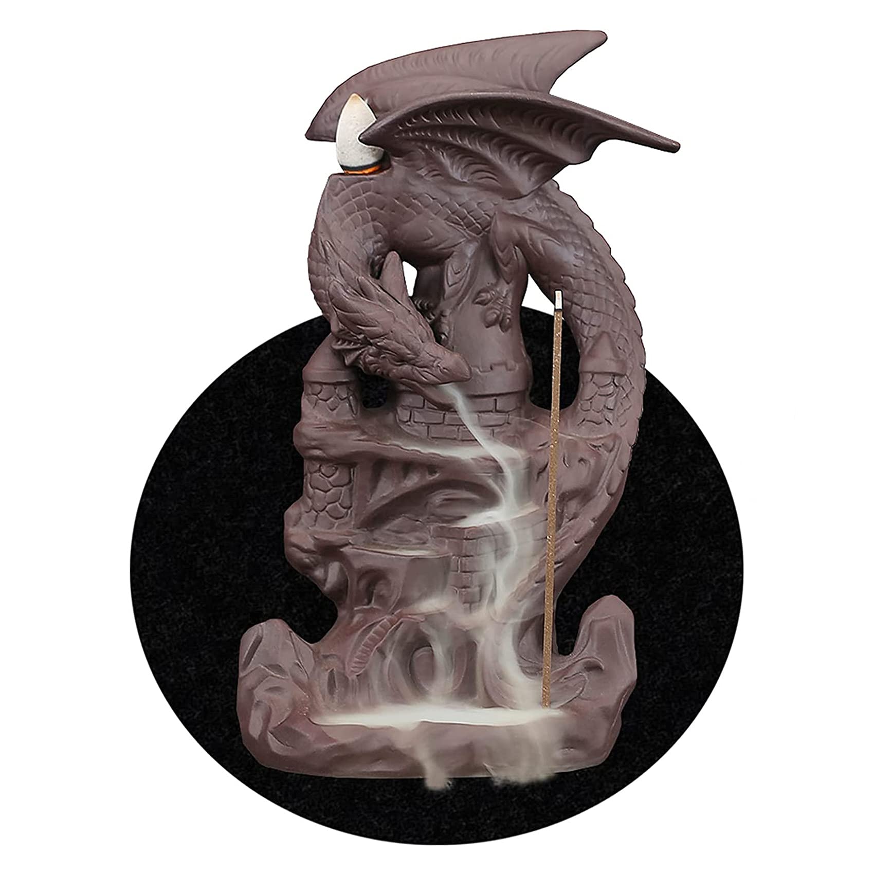 Dragon Backflow Incense Burner Handmade Ceramics Ornamen Statue Fountain Home Decor Waterfall Incense Holder, with 100 Backflow 