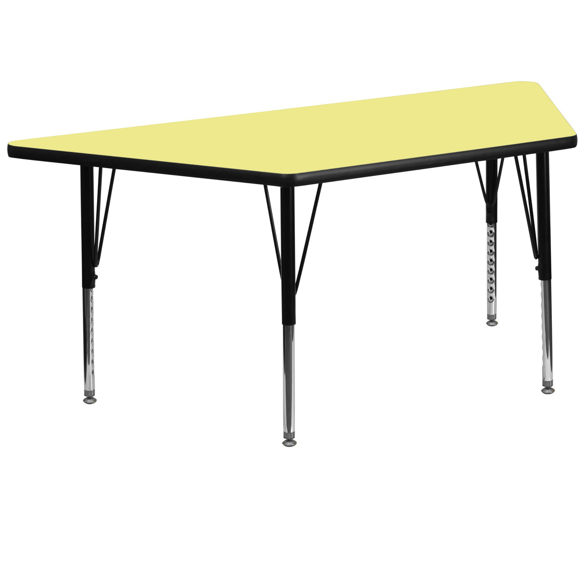 Flash Furniture Wren 29''W x 57''L Trapezoid Yellow Thermal Laminate Activity Table - Height Adjustable Short Legs