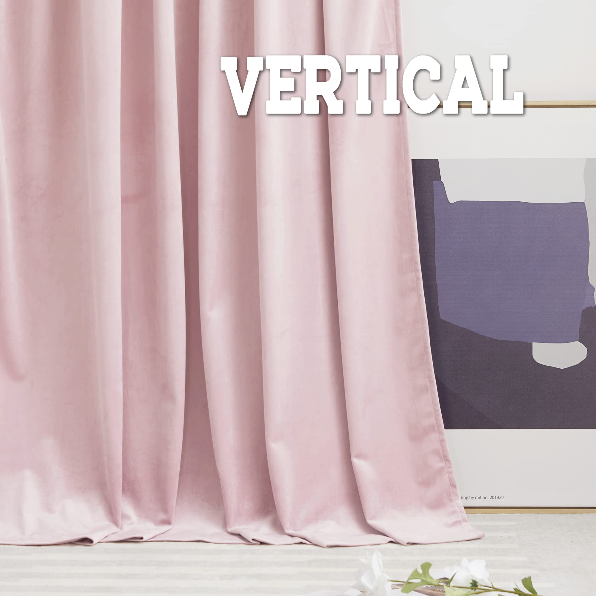 Ryb Home Pink Velvet Curtains 108 Inches- Blackout Curtains For Living Room, Thermal Insulated Noise Reducing Panels Soft Luxury Window Decor For Bedroom, Blush Pink, W52 X L108 Inches, 2 Panels